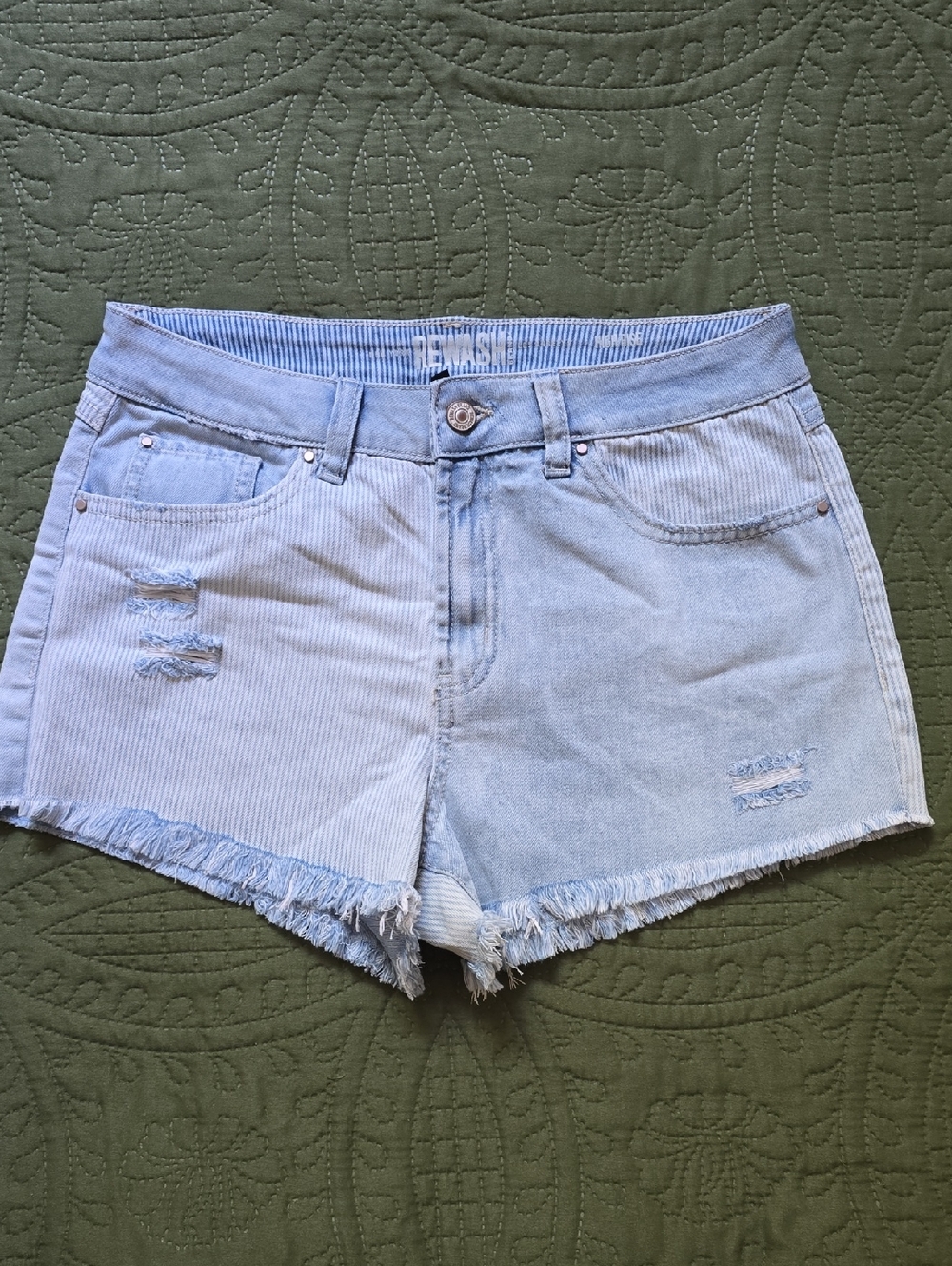 Rewash Light Blue Two-Tone Distressed Denim Shorts